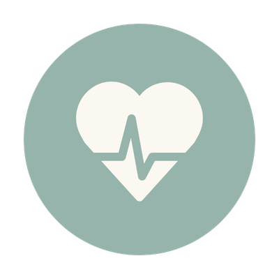 Heart shape with a heartbeat line inside on a teal background.