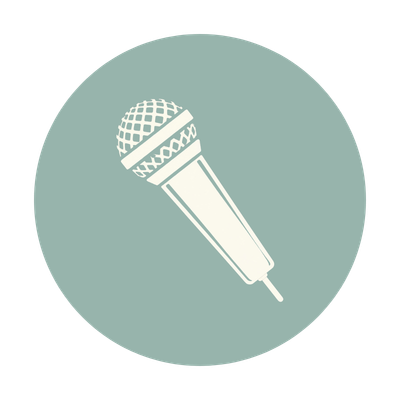 Icon of a microphone inside a light teal circle.