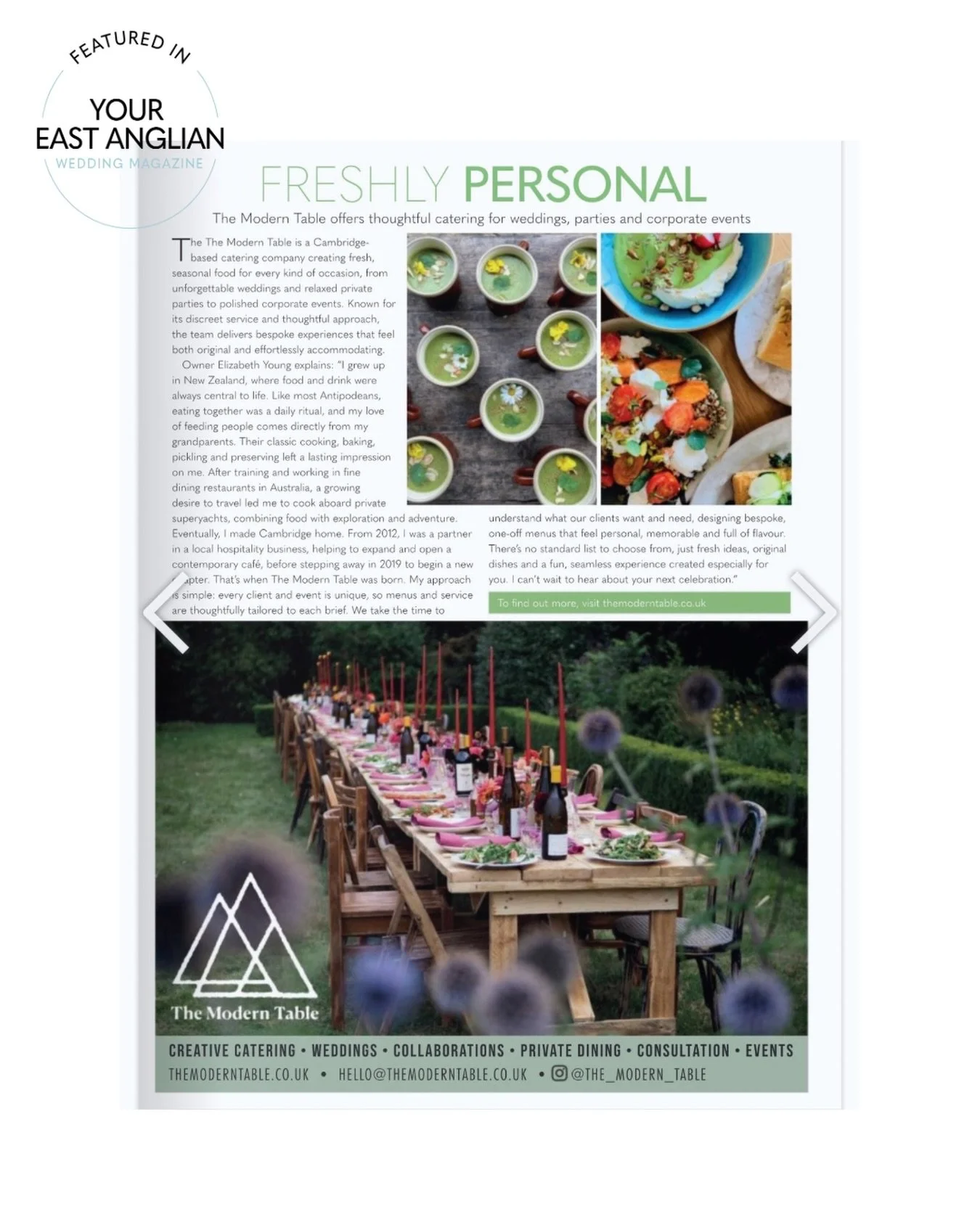 We&rsquo;re so pleased to be included in the April/May issue of Your East Anglian Wedding a little snapshot of what we&rsquo;re all about at The Modern Table.

Whether it&rsquo;s a long table in a garden, a marquee in the countryside or something com