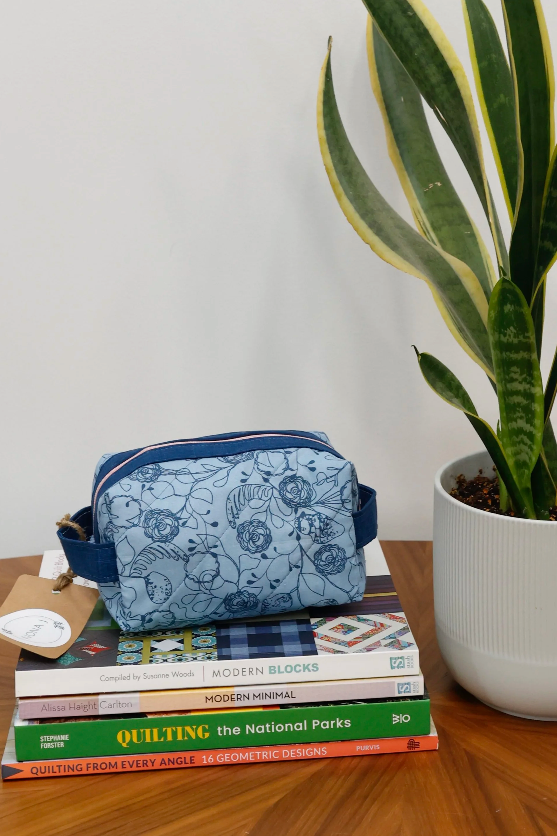Botanical Pouch- Blue and Pink