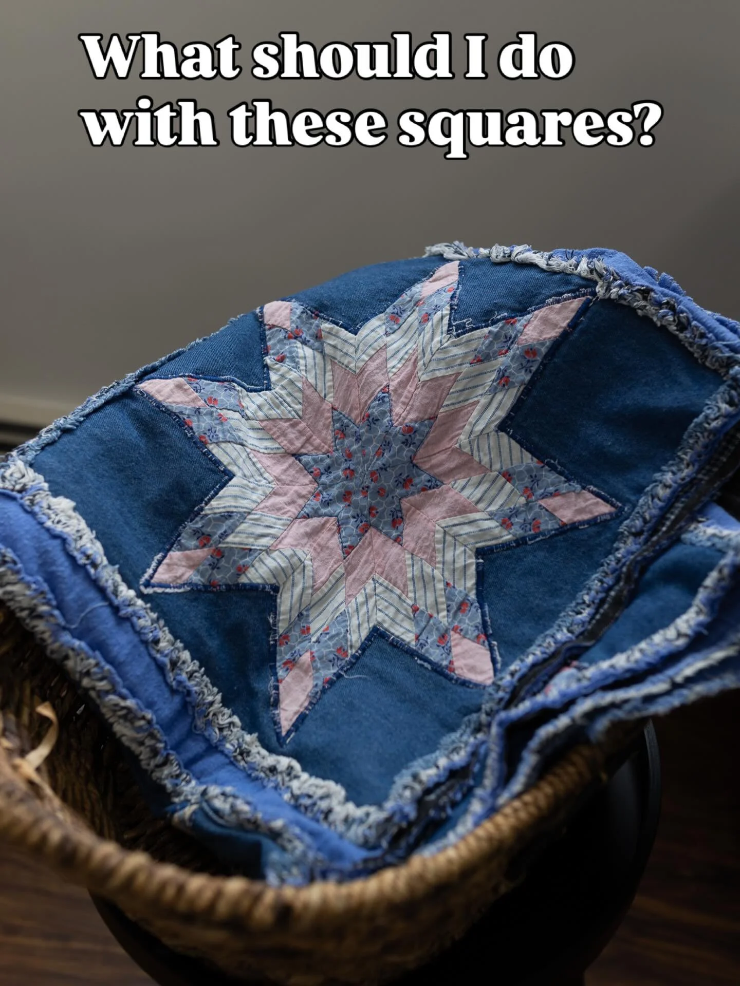 I have some old denim quilted squares and I&rsquo;m not sure how best to use them&hellip; thoughts? #helpwanted #modernquilter
