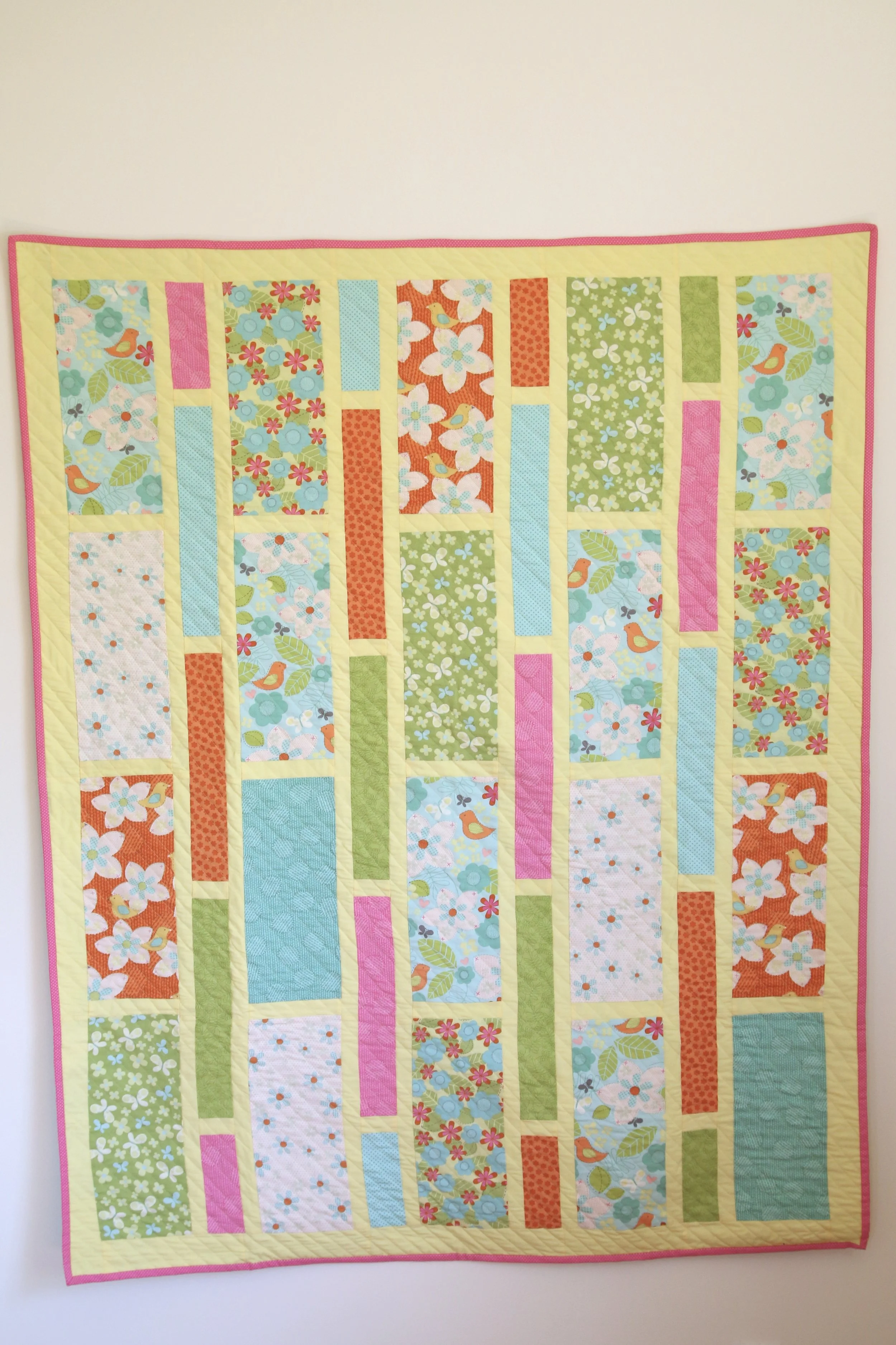 Pink Orange Green Aqua Strip Throw Quilt.JPG