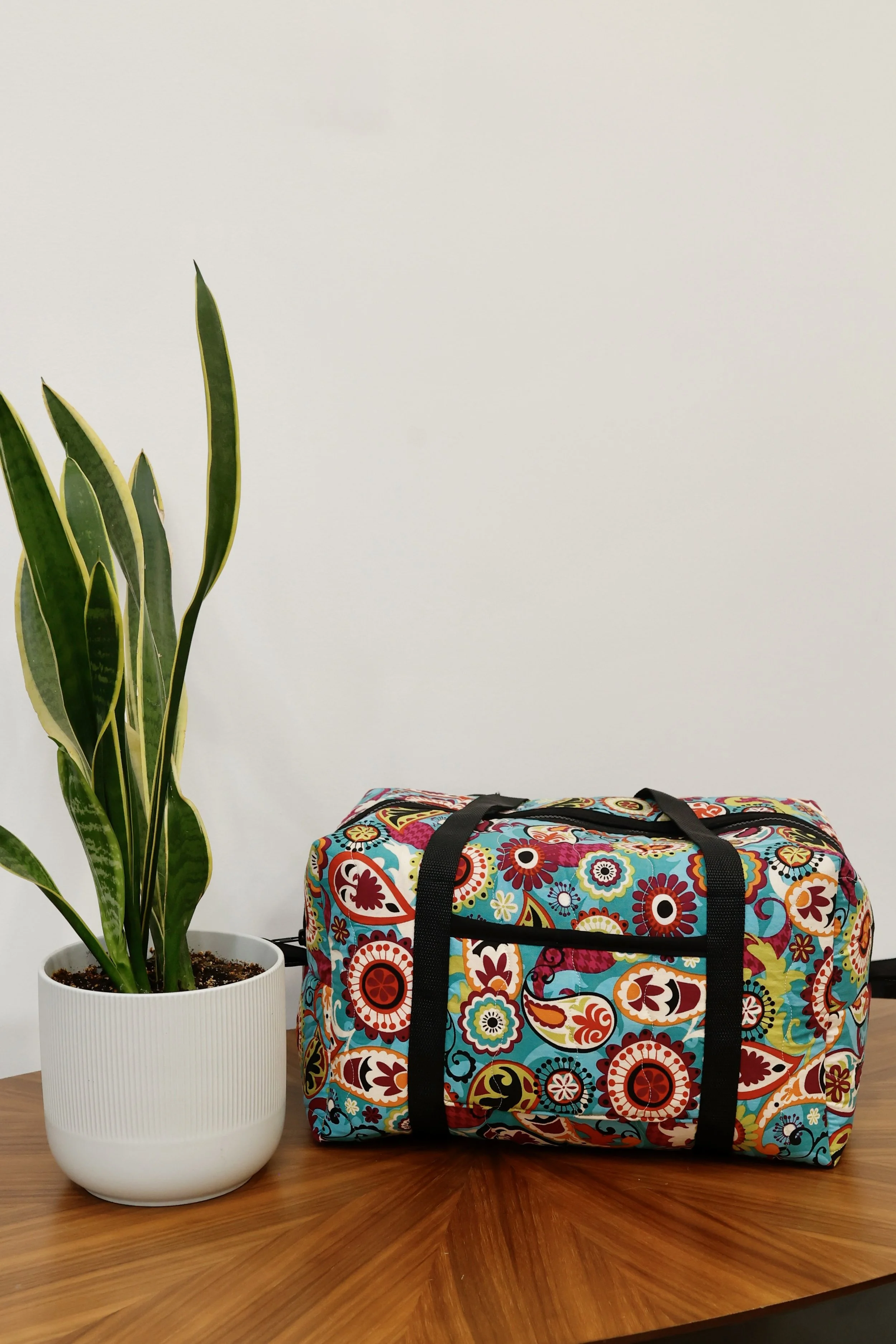 Bright Paisley Duffle Bag - Black, Turquoise, Lime Green, Magenta, and Orange