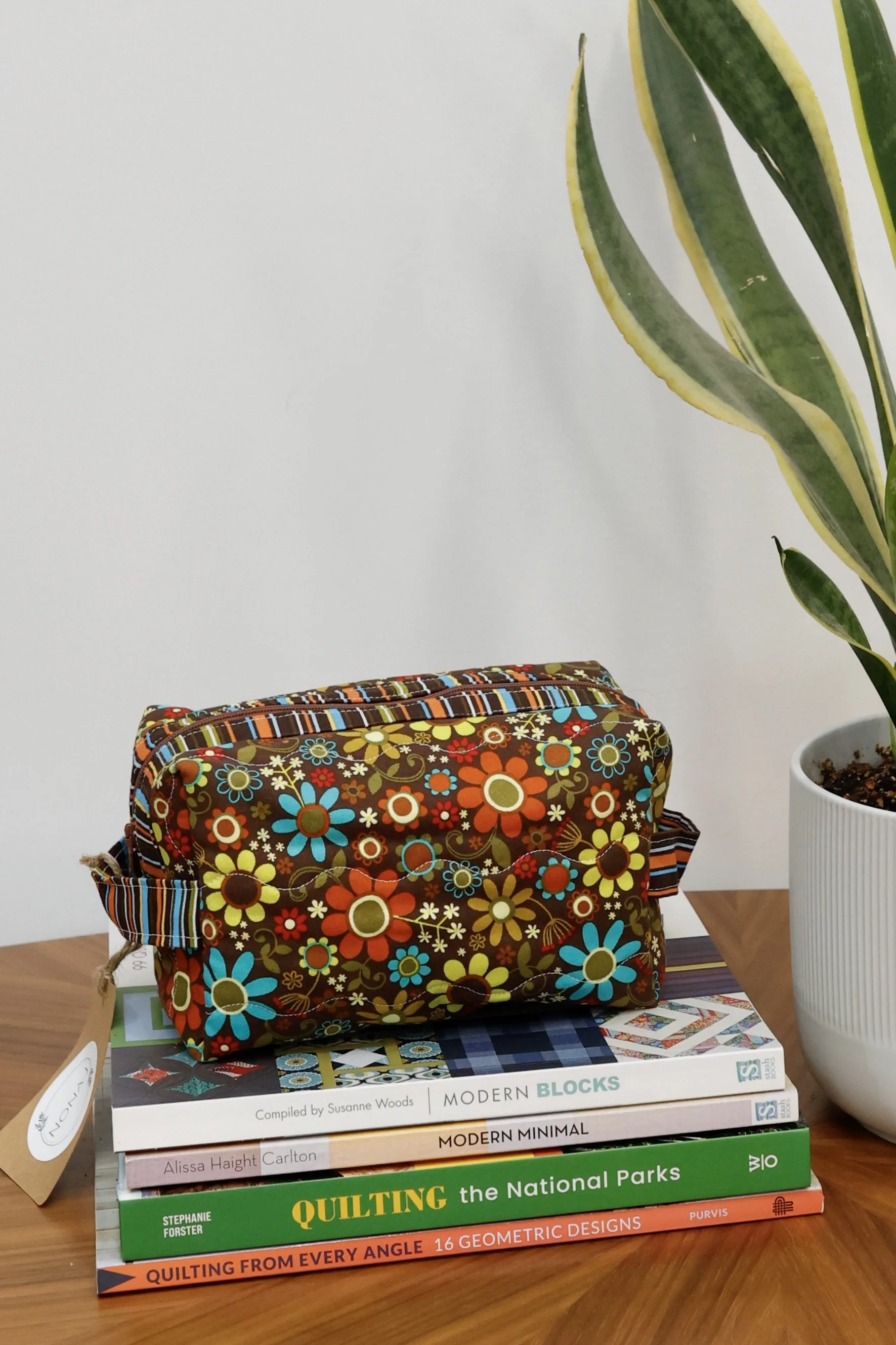 Retro Flowers Pouch- Brown, Yellow, Orange, and Turquoise