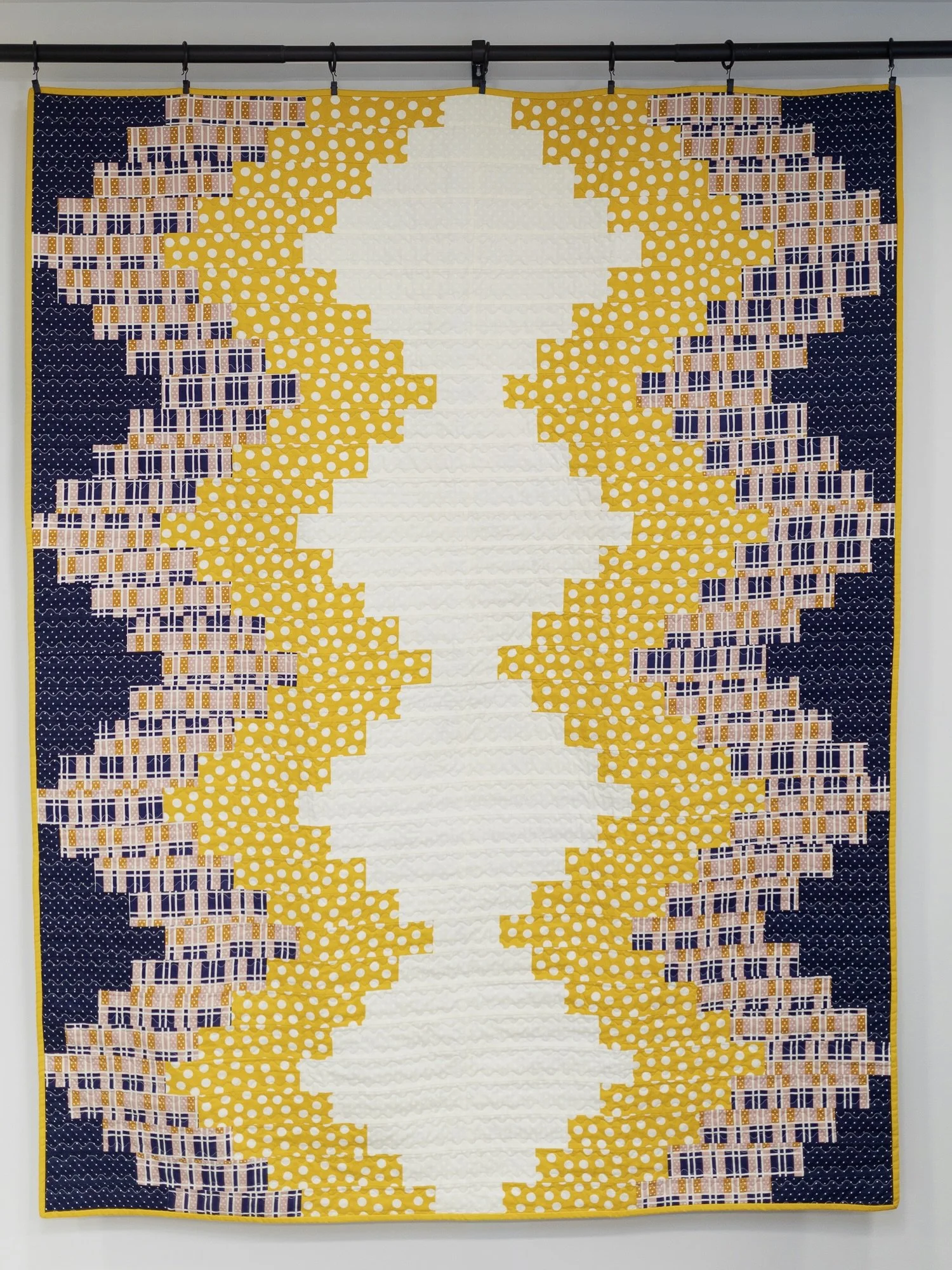 Vibrations- Navy Blue, Mustard Yellow, Pale Pink, and Cream (51"x66")