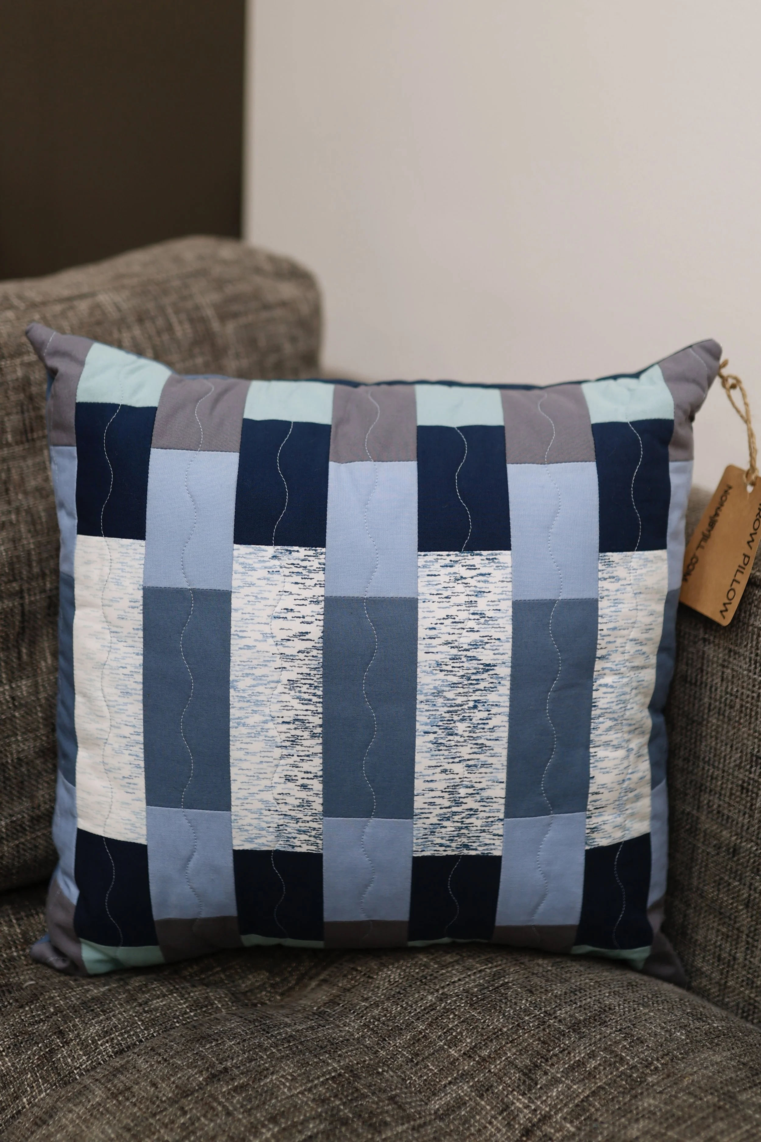 Primavera Throw Pillow- White, Blues, and Gray