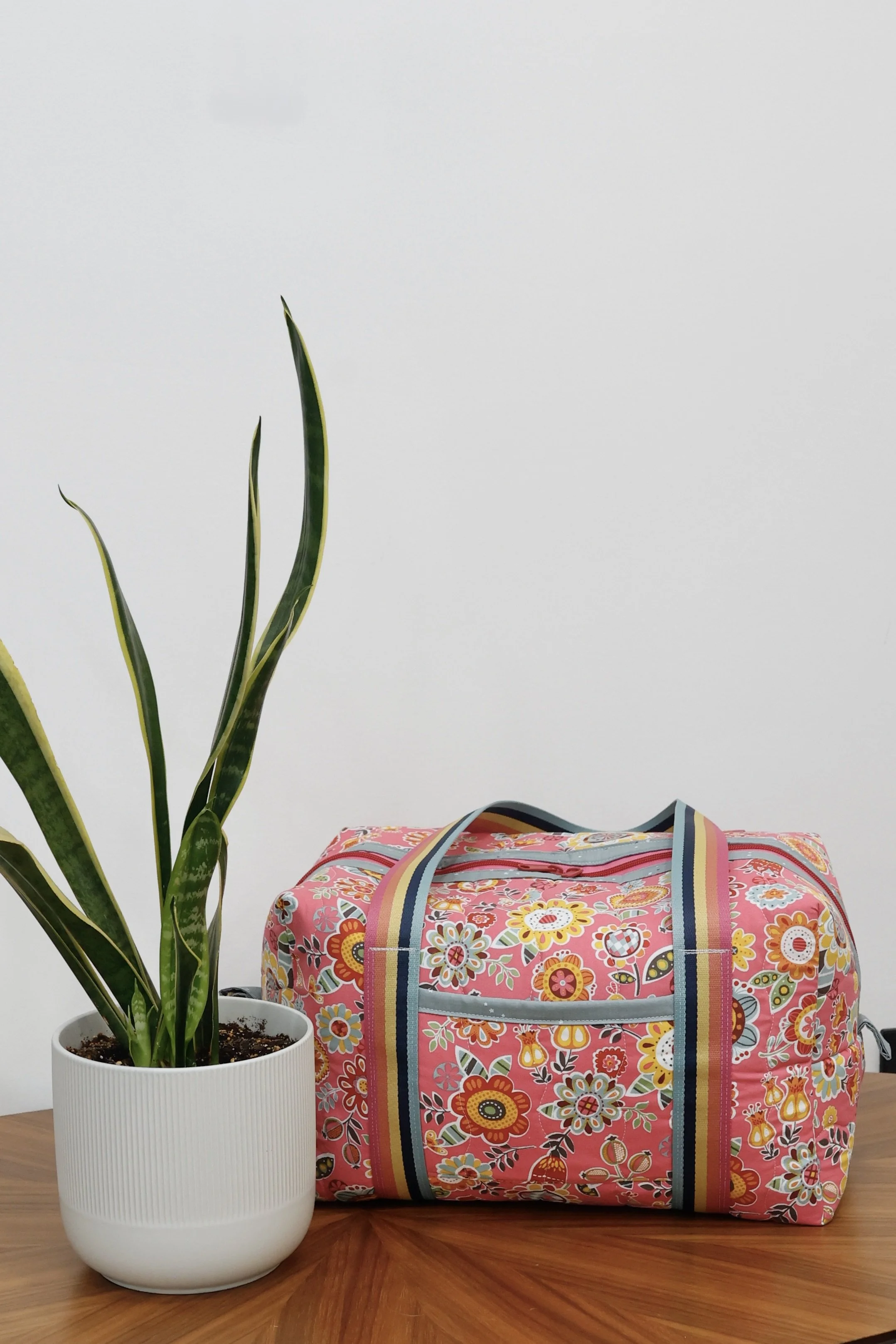 Pink Flower Duffle Bag - Pink, Yellow, Orange, and Blue