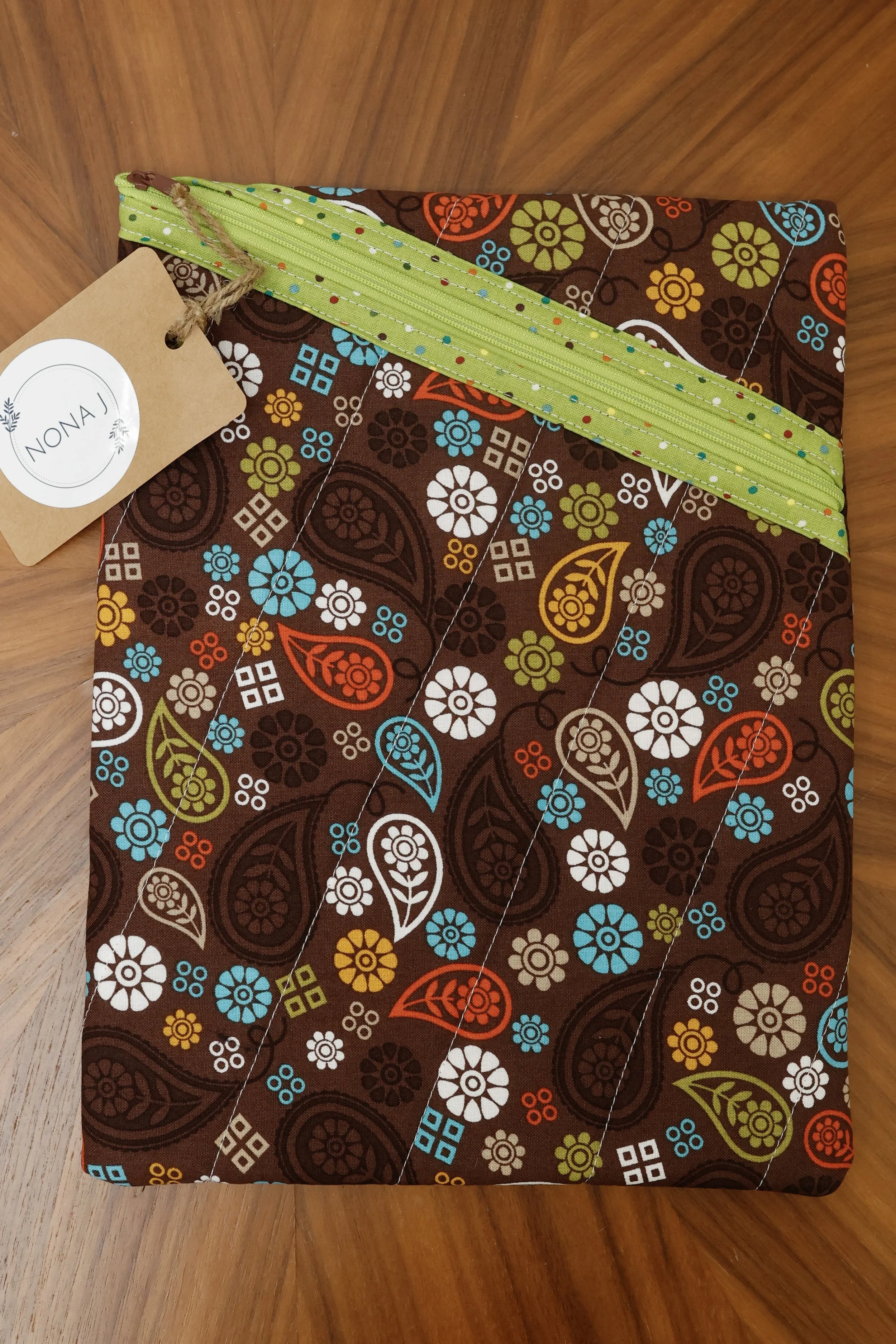 Paisley Tablet Pouch- Brown, Aqua, Orange, and Lime Green