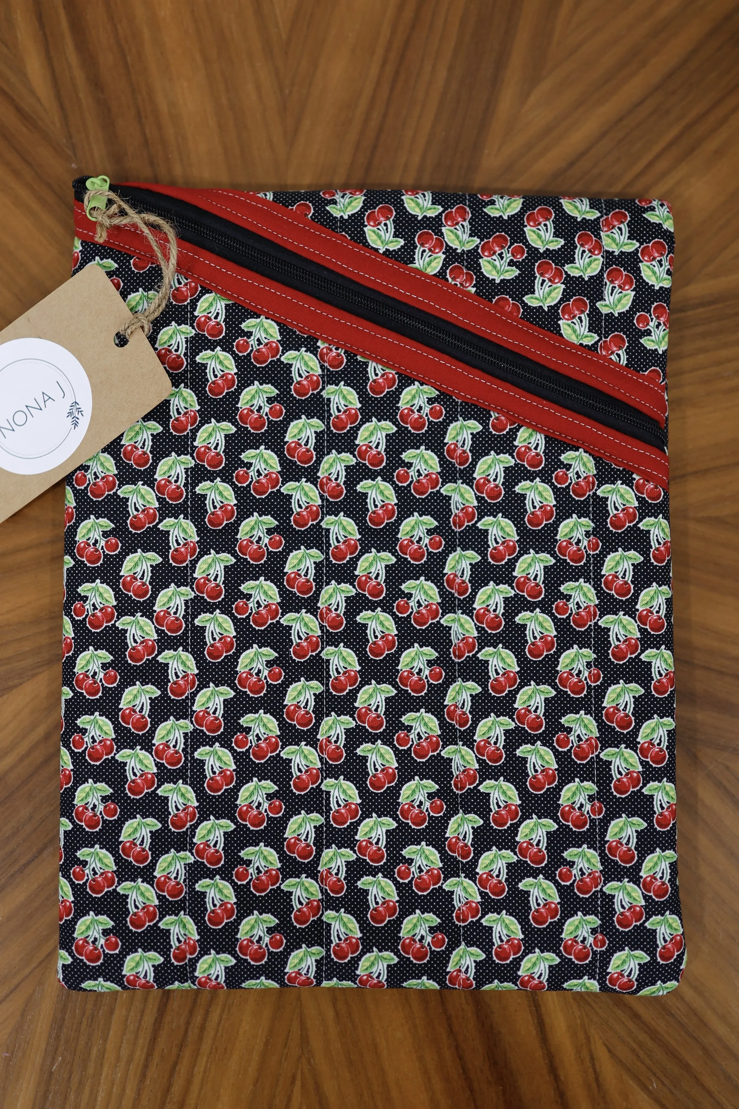 Cherries Tablet Pouch- Black, Red, and Green
