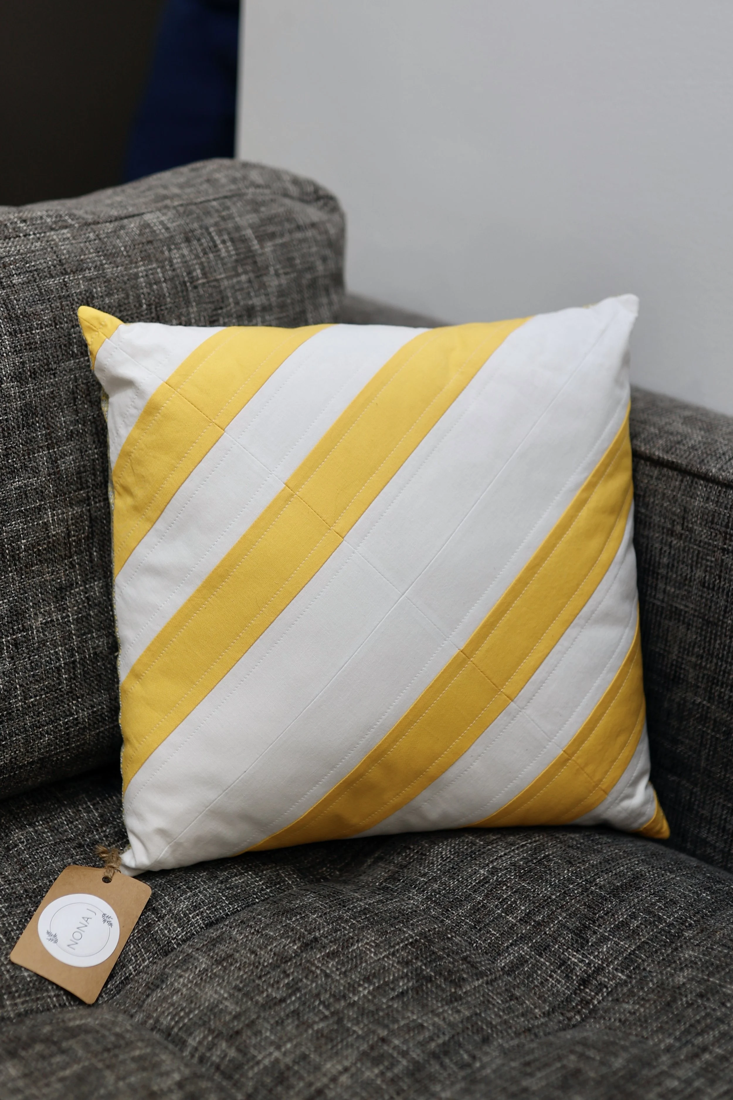 Striped Throw Pillow- Yellow, White, and Gray