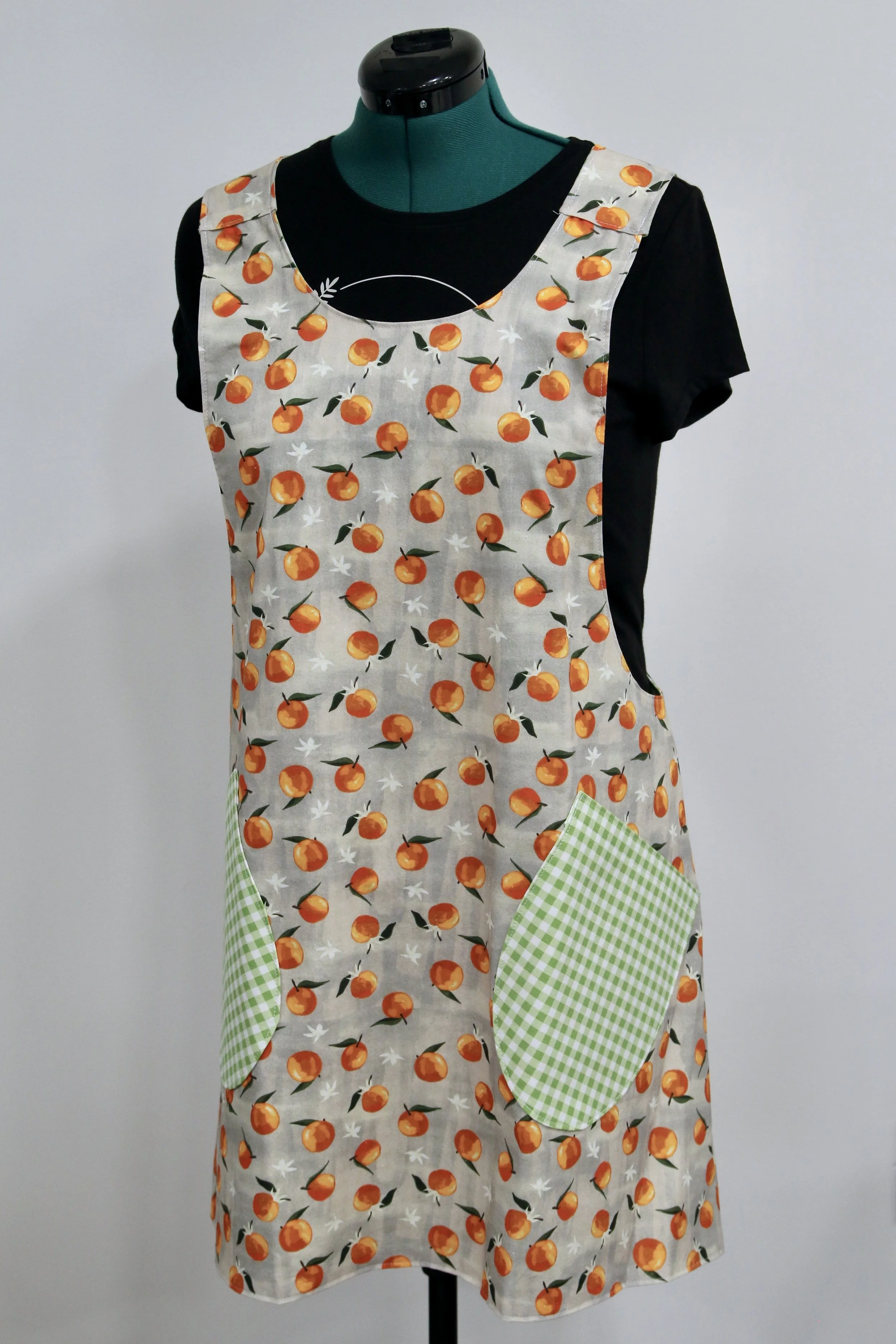 Oranges Reversible Crossback Apron- Gray, Green, and White
