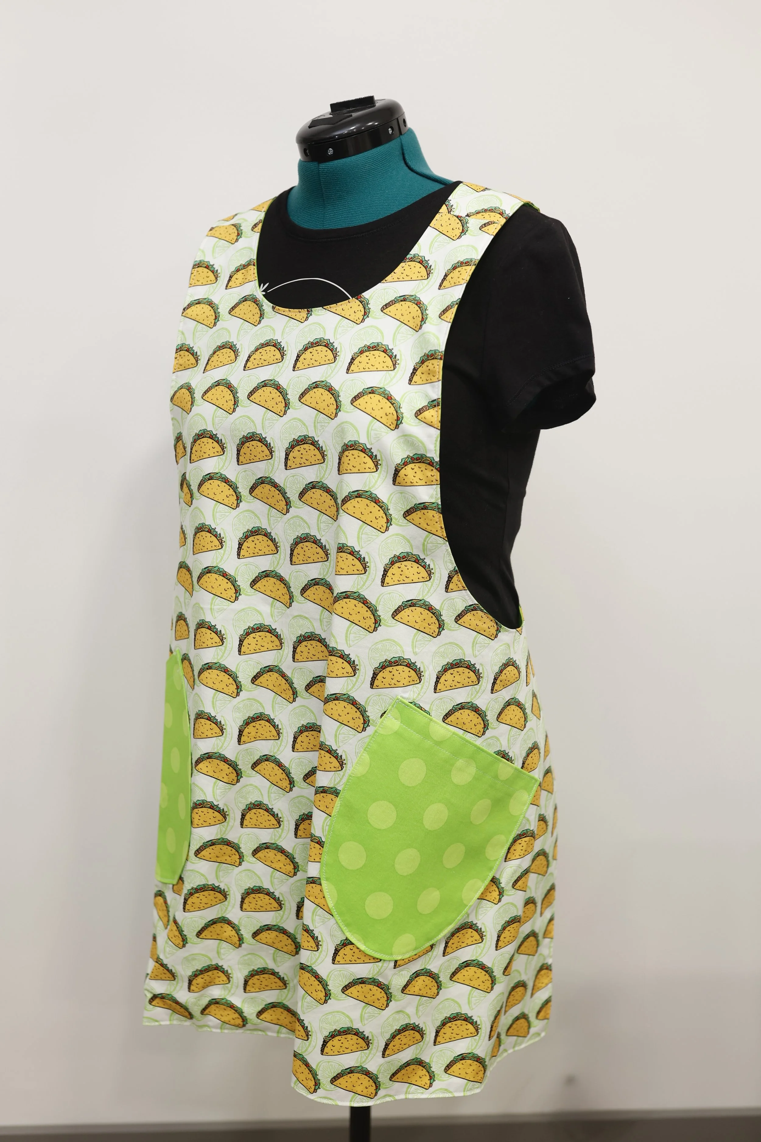 Tacos Reversible Crossback Apron- Lime Green and Yellow