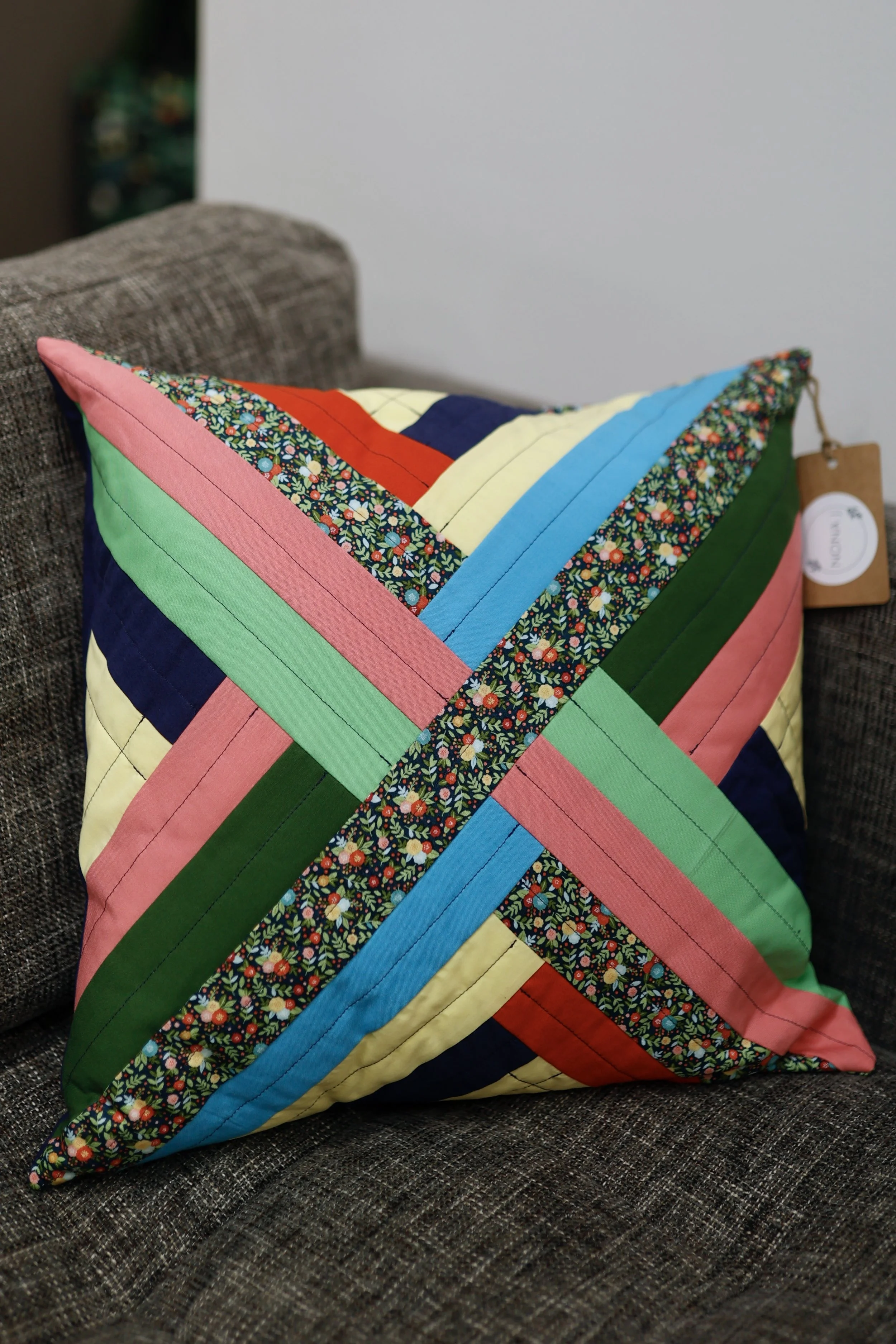 Maypole Throw Pillow- Yellow, Pink, Red, Blues, and Greens