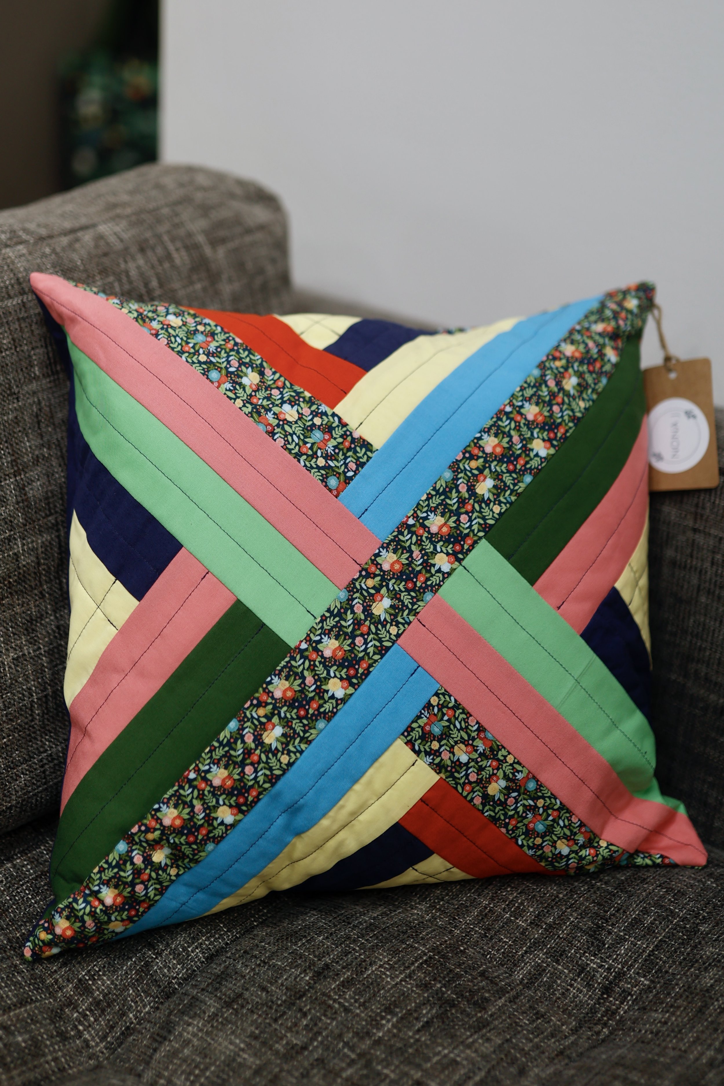 Maypole Throw Pillow- Yellow, Pink, Red, Blues, and Greens
