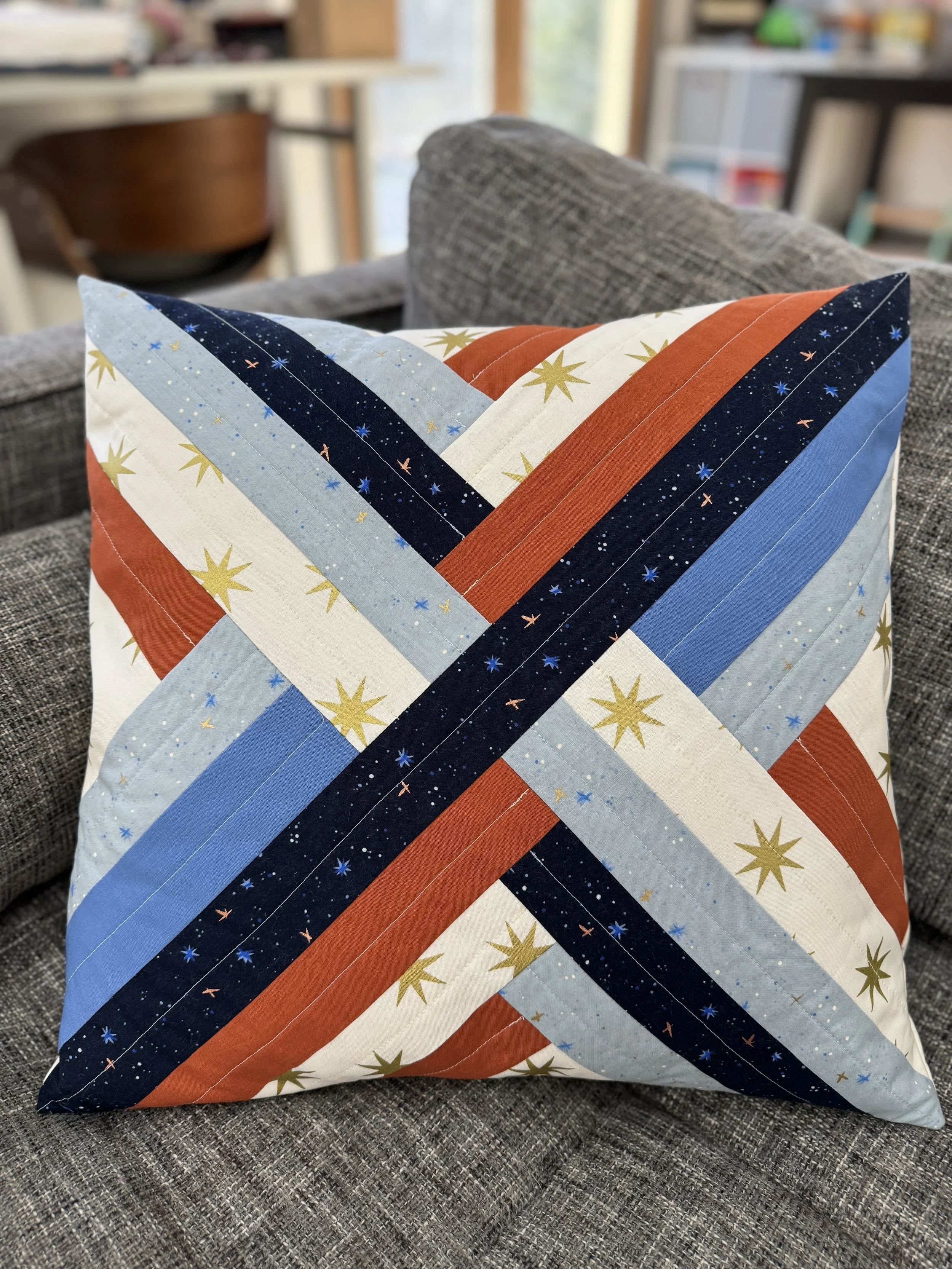 Orange Blue Star Maypole Throw Pillow.JPG