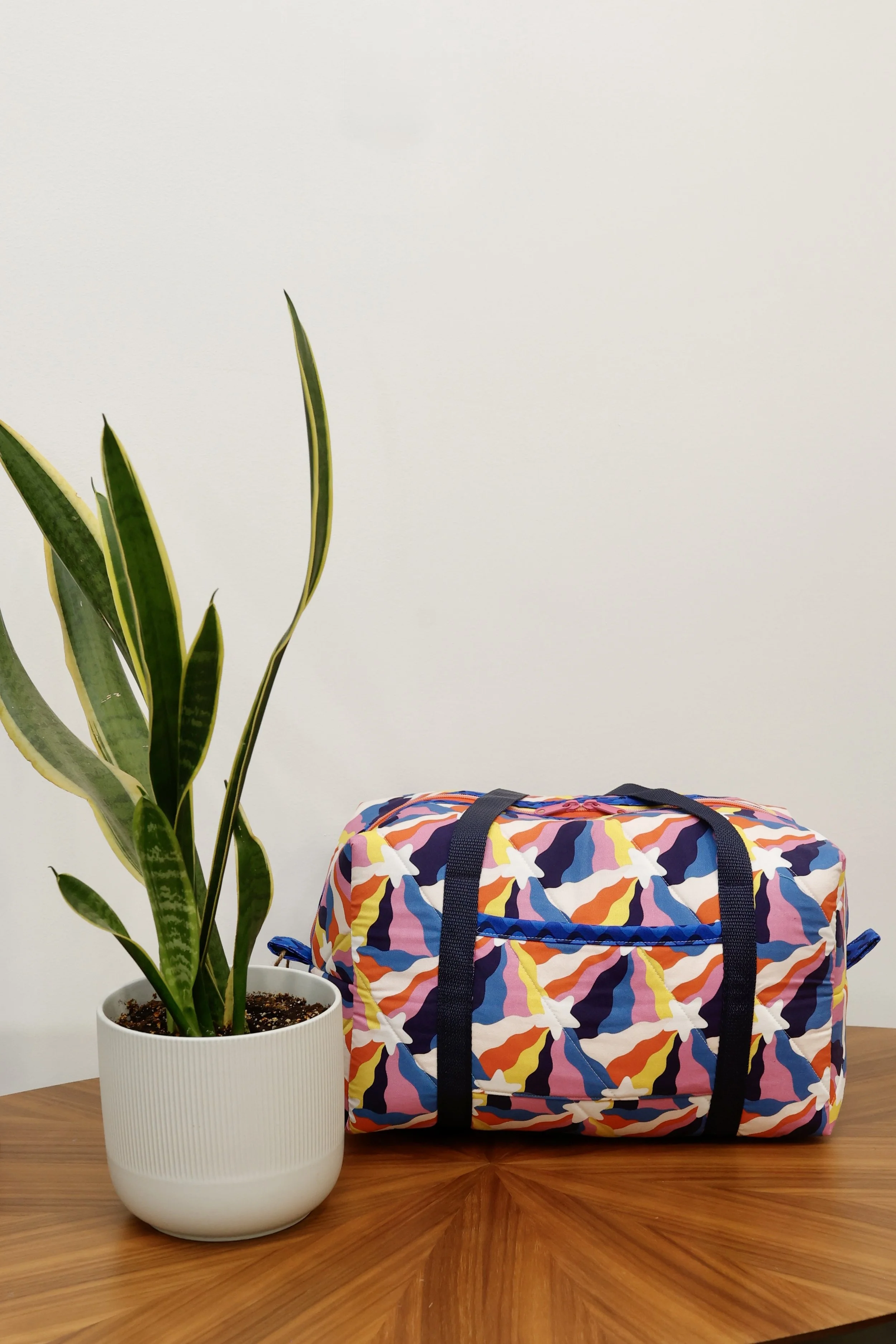 Wavy Star Duffle Bag - Navy, Pink, Orange, Yellow, and White