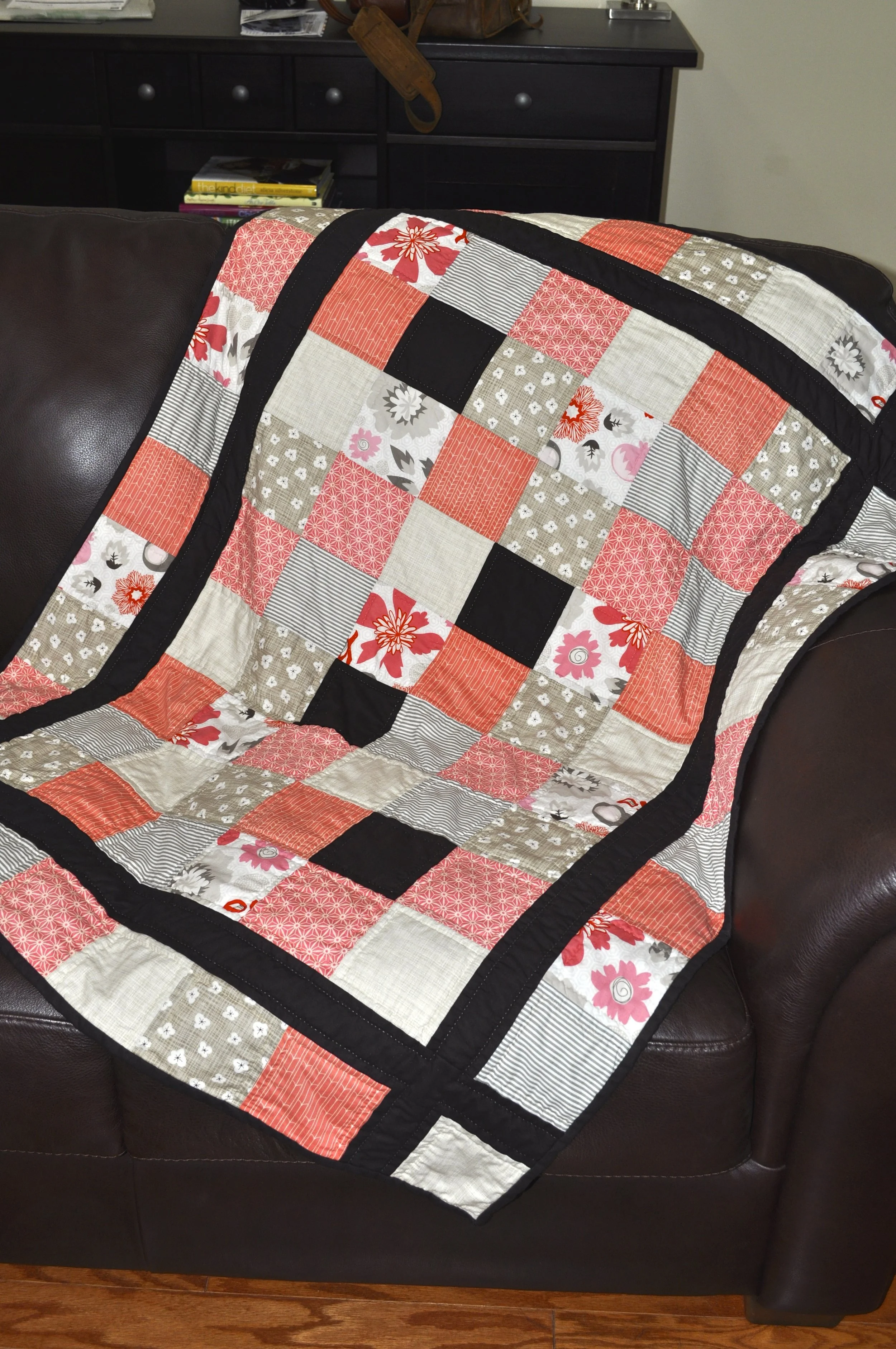Coral Brown Patchwork Quilt.JPG