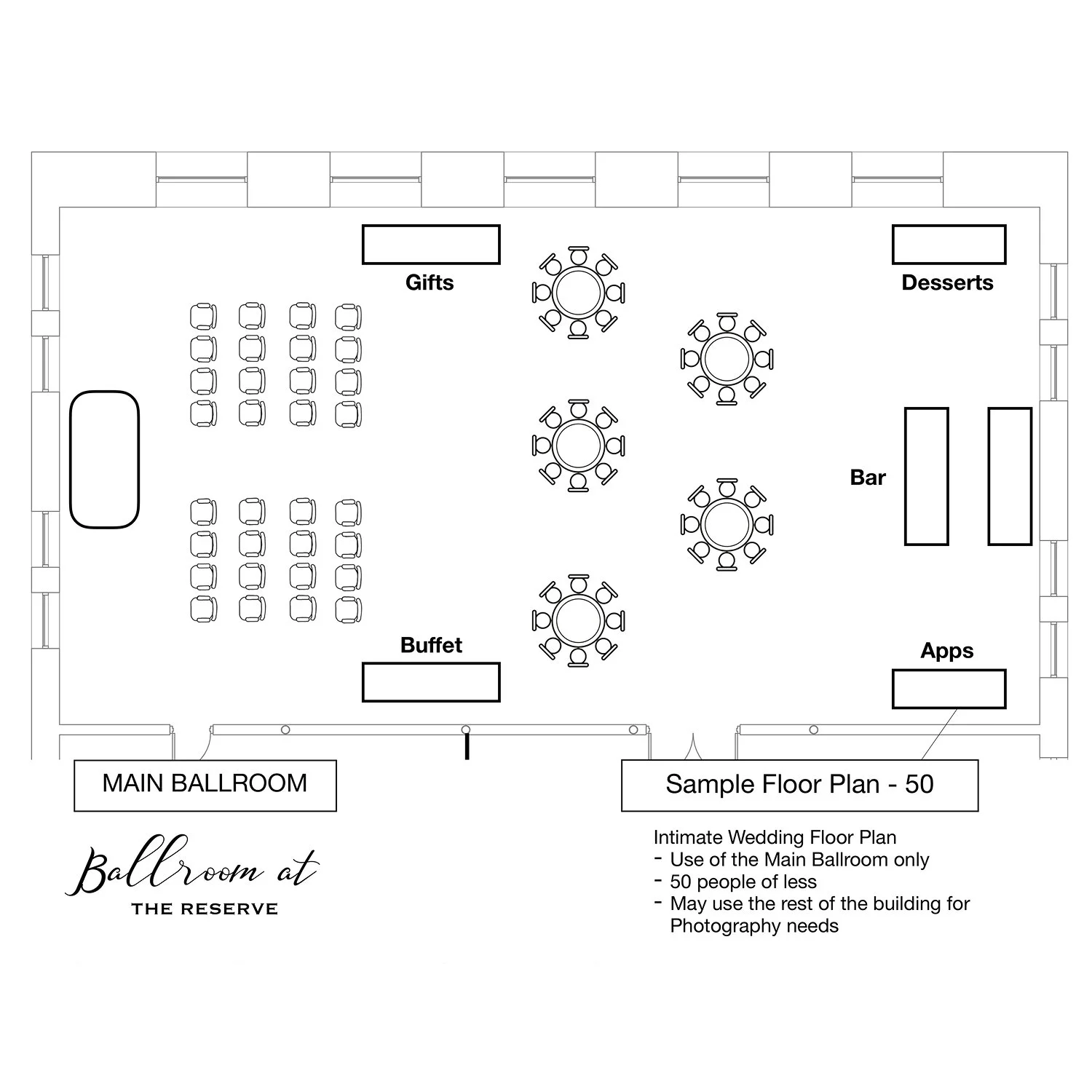 Sample Reception Layout - 50 or Fewer Guests