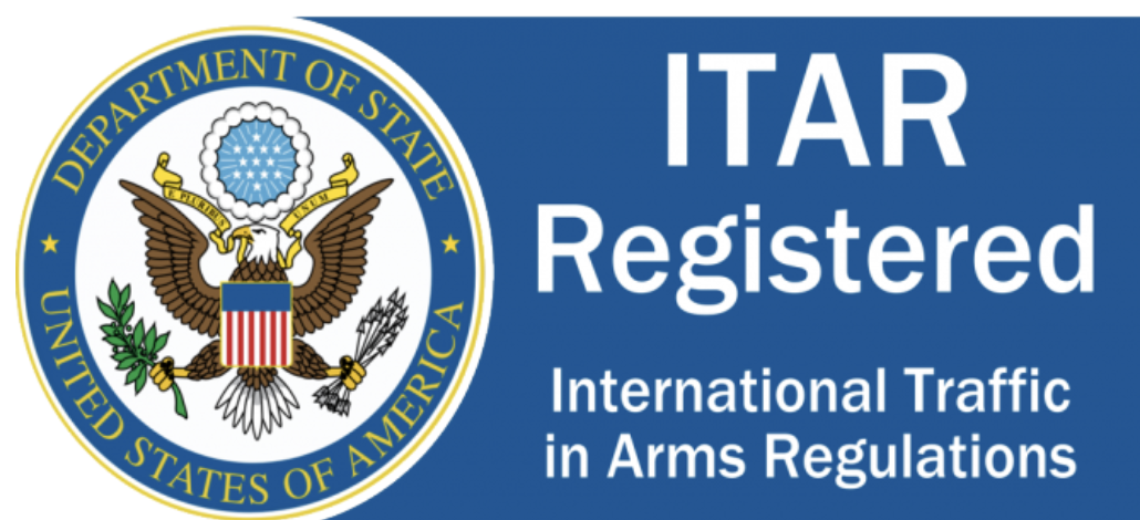 ITAR Registered logo with Department of State emblem and text for international traffic in arms regulations.