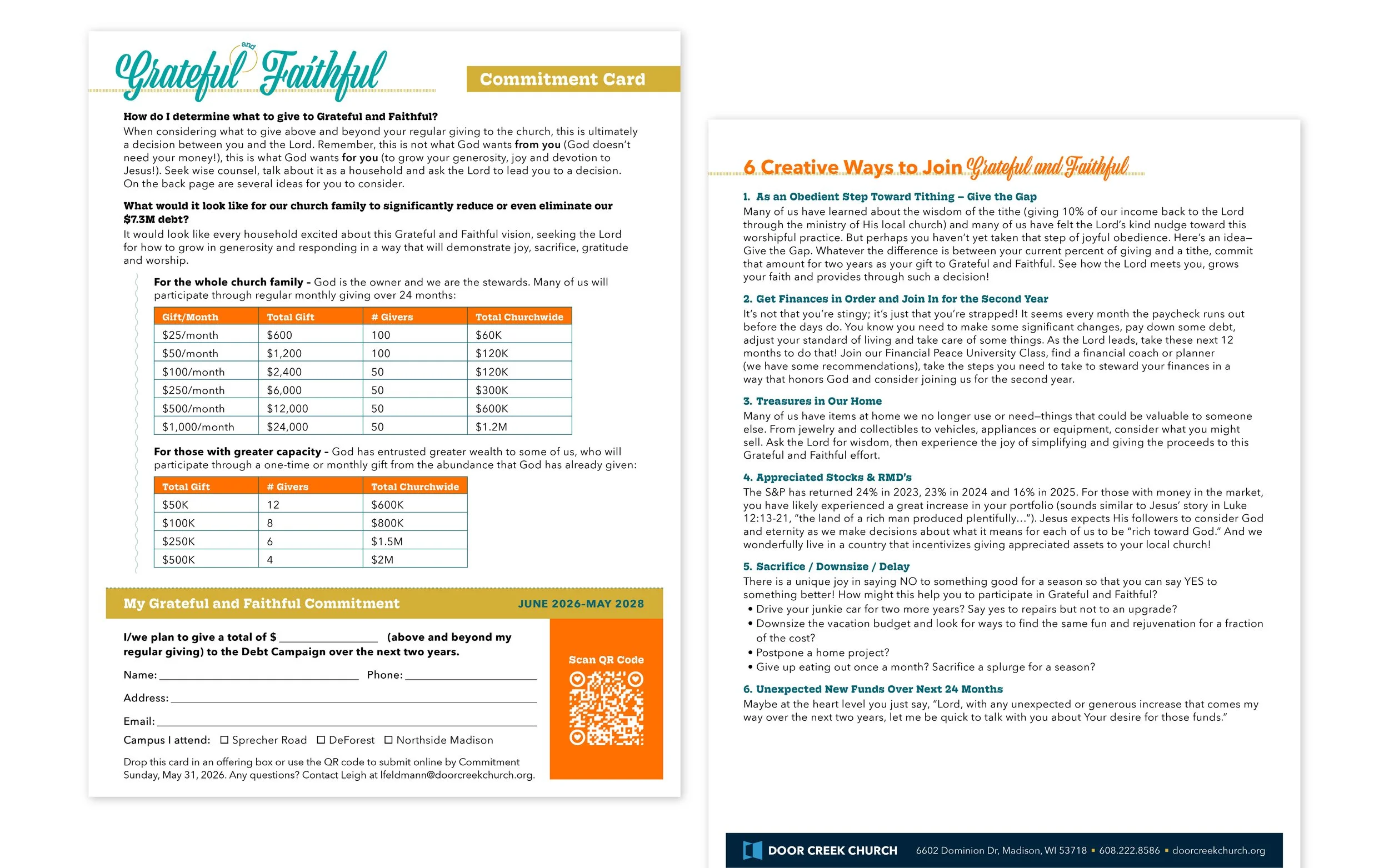 Grateful and Faith Debt Campaign Commitment Card