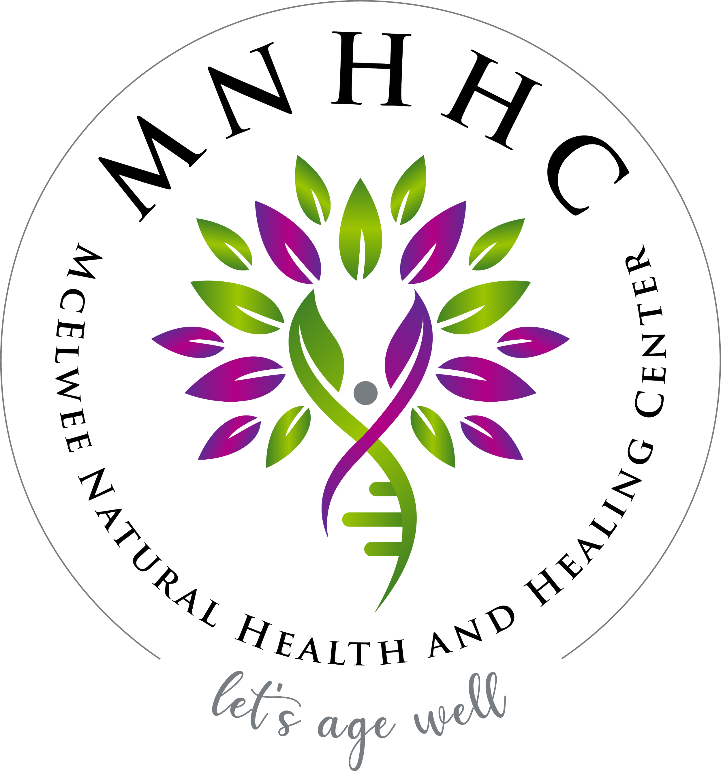 Logo featuring a DNA double helix intertwined with a tree of green and purple leaves, with text circling the logo reading 'National Council for the Promotion of Traditional Health and Wellbeing' and the slogan 'let's age well' beneath.