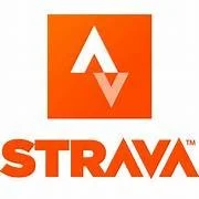 Strava logo with orange square background and white stylized A, with 'STRAVA' text below in orange.