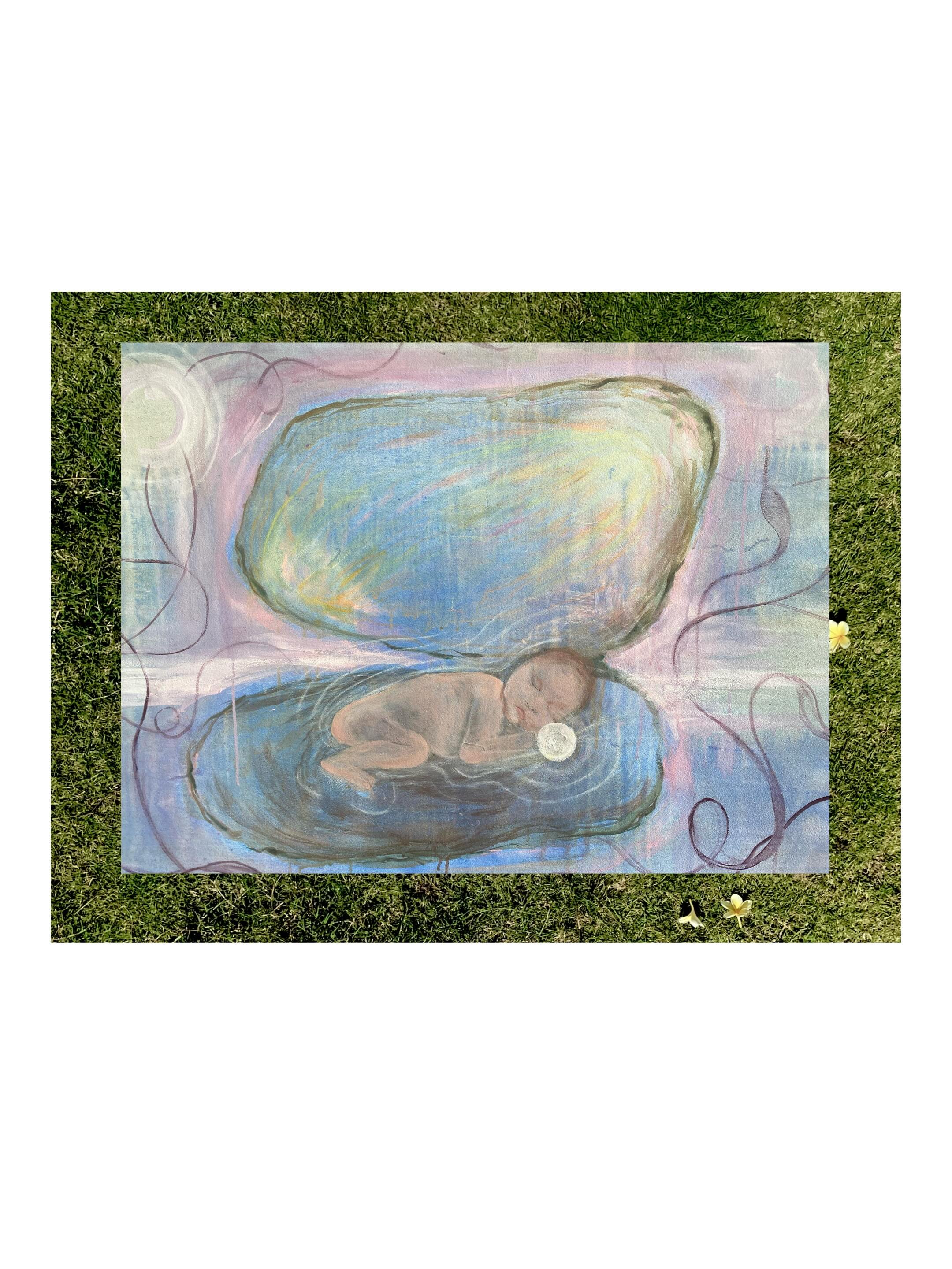 ⋆｡Oh, Please Rest Inside the Sharp Shell of Becoming⋆｡&deg;✩

I made this painting during my time in Bali last October as a resident at the beautiful  @mabiangseni . 

This was an intense time in my life as I was sitting directly between loss &amp; n