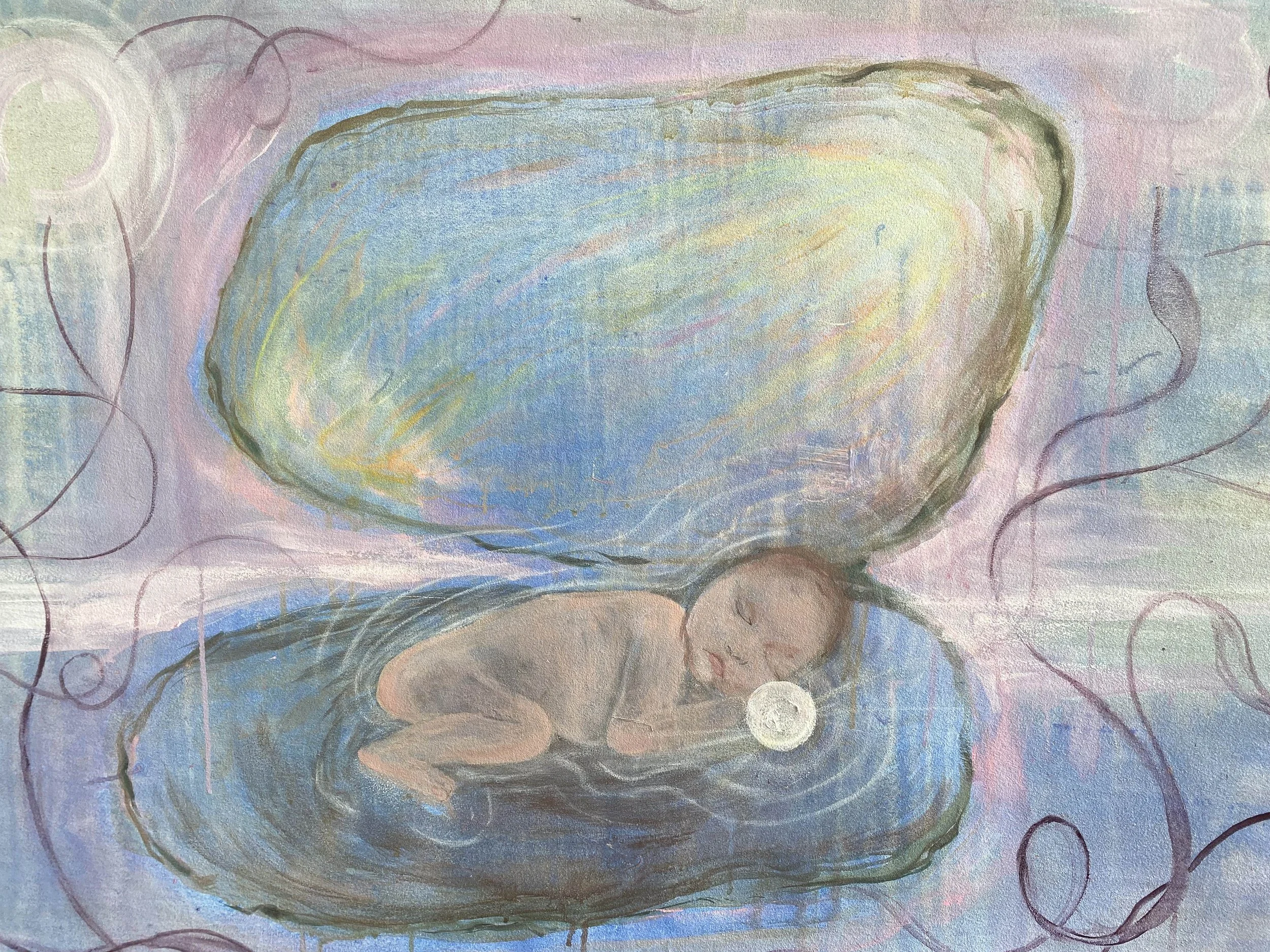 "Pure as Pearl" 
36" x 48" Acrylic + Chalk on canvas 
2025
