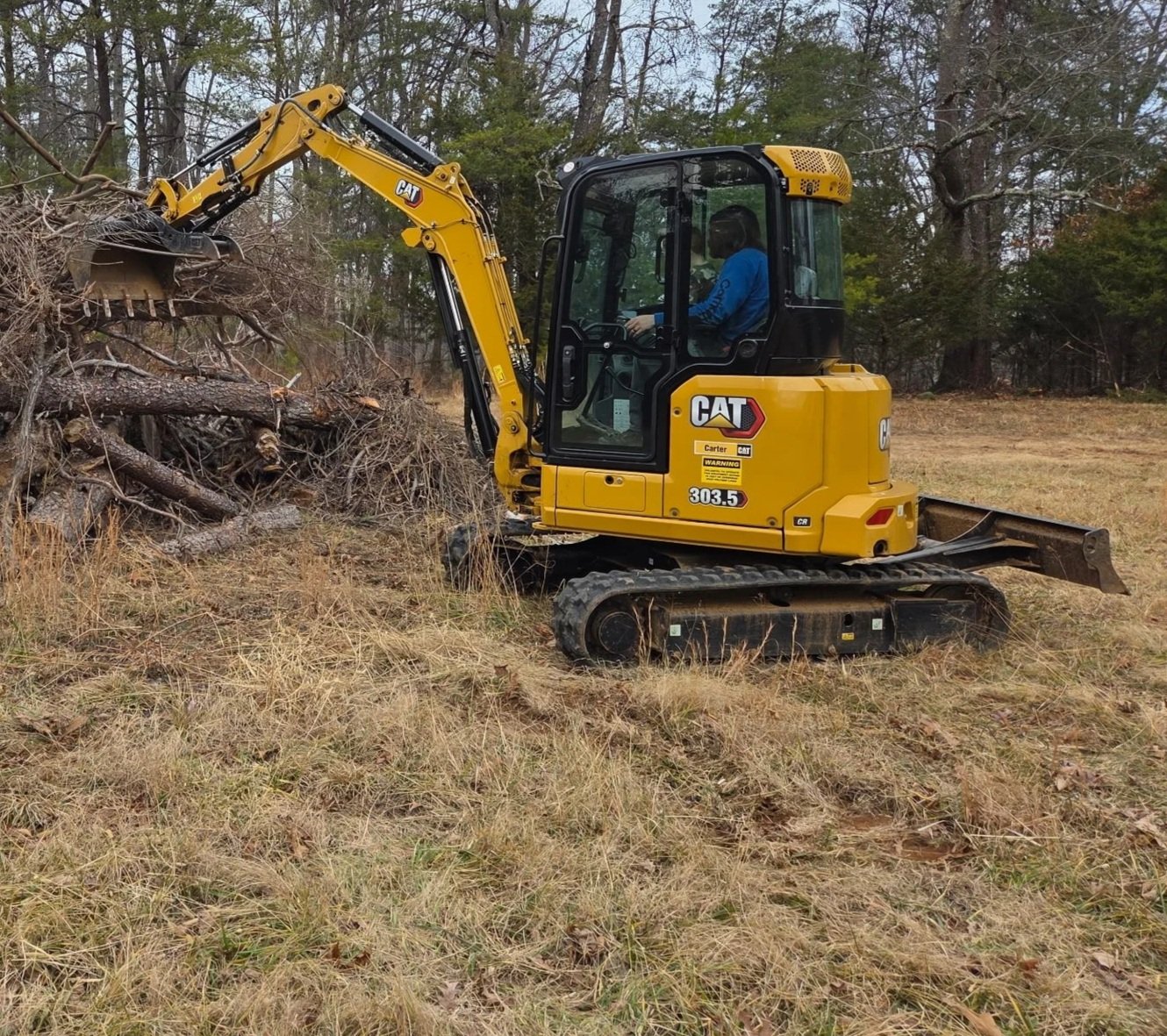 Excavator getting rid of trees