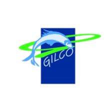 Logo van GILCO met een dolfijn en een groene en blauwe spiraal