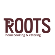 Logo van Roots homecooking & catering met de tekst 'ROOTS' en ondertitel 'homecooking & catering'.