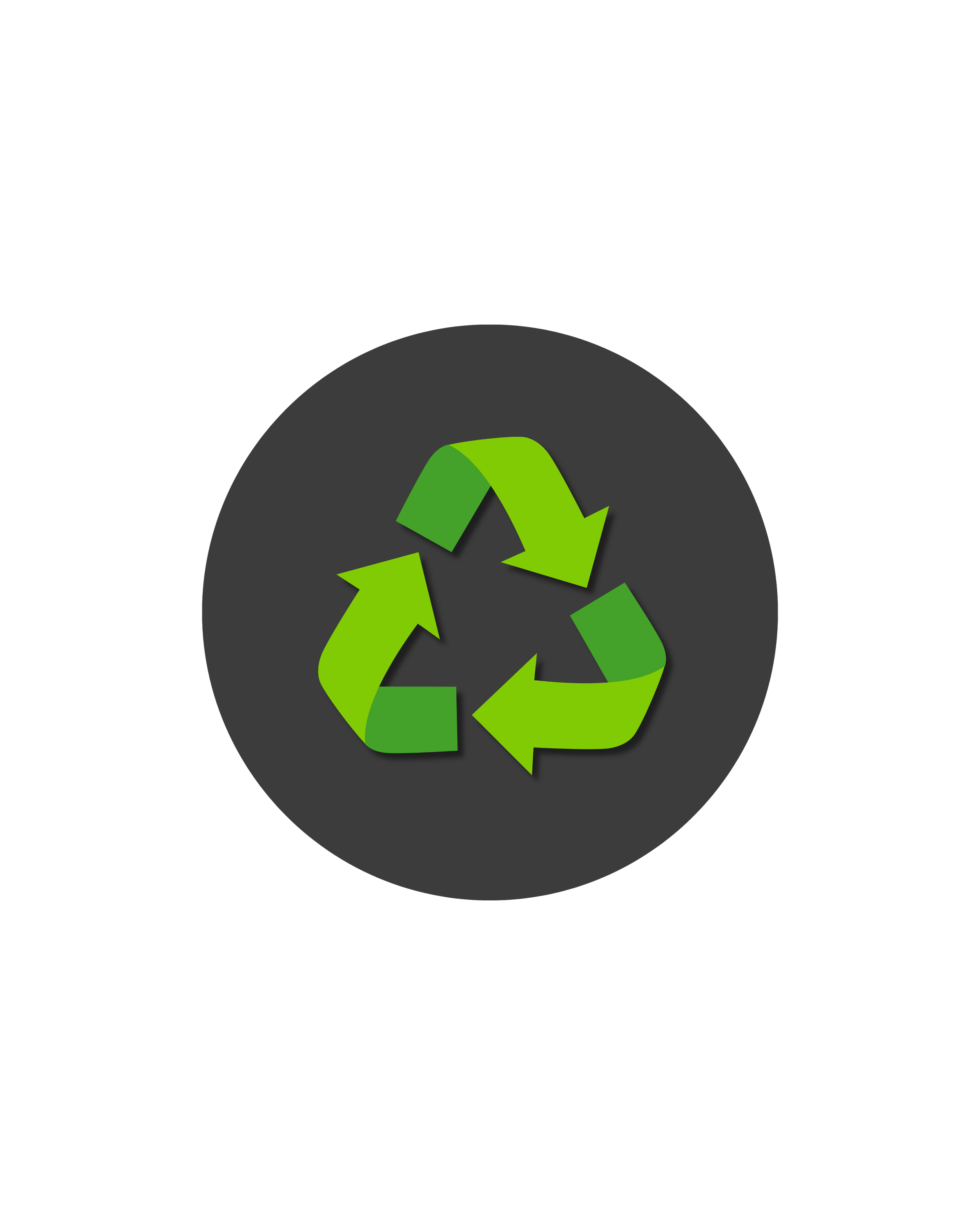 Green recycle symbol on black background