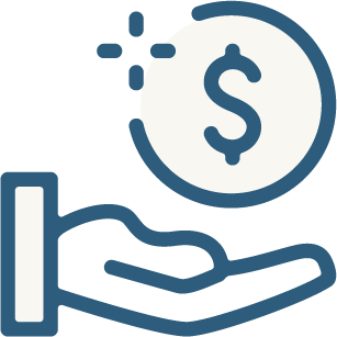 A hand holding a coin with a dollar sign, representing money or financial support.