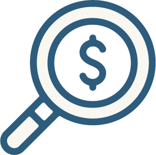 Magnifying glass with a dollar sign inside