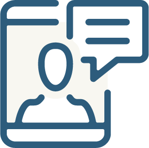 Icon of a person with a speech bubble, resembling a profile or contact card.