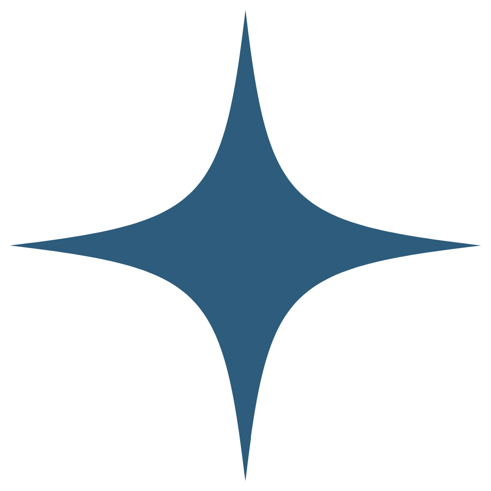 A navy blue four-point star logo on a black background.