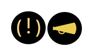 Punctuation logos of an exclamation point and a bullhorn