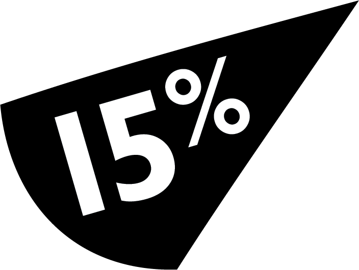 15% Solutions icon: bold black pennant shape with '15%', representing the small but meaningful actions already within your power to take