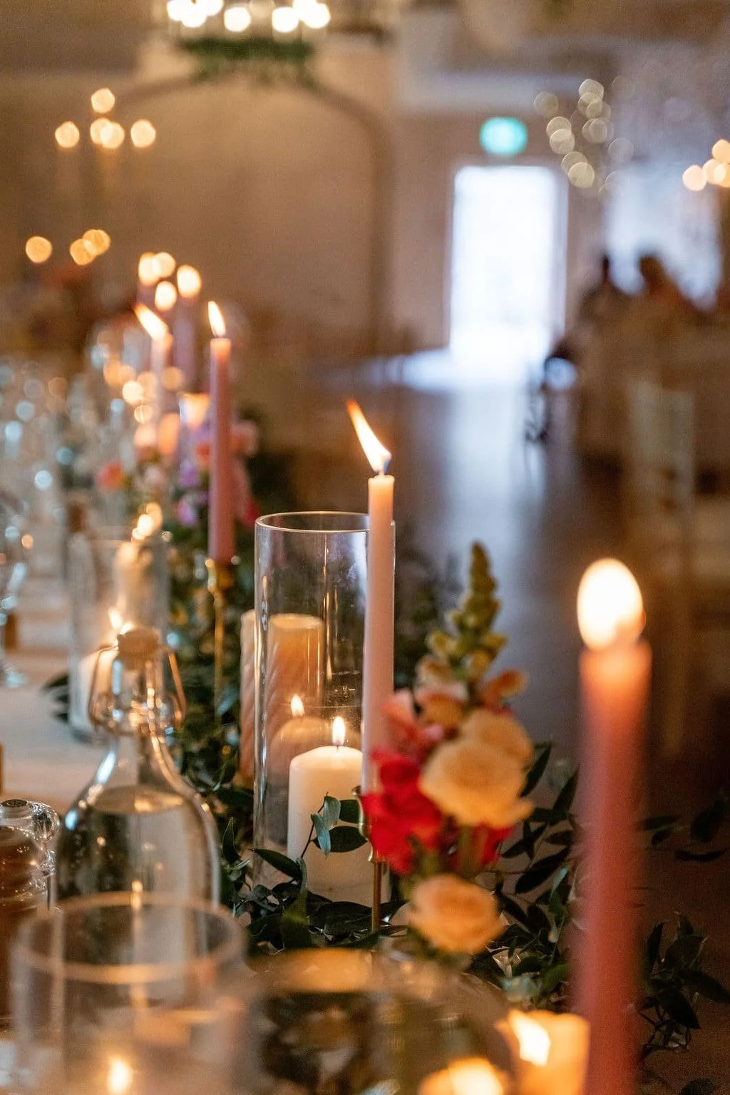 Romantic candlelit wedding table decorations by Wild Willow Event Design, Northern Ireland