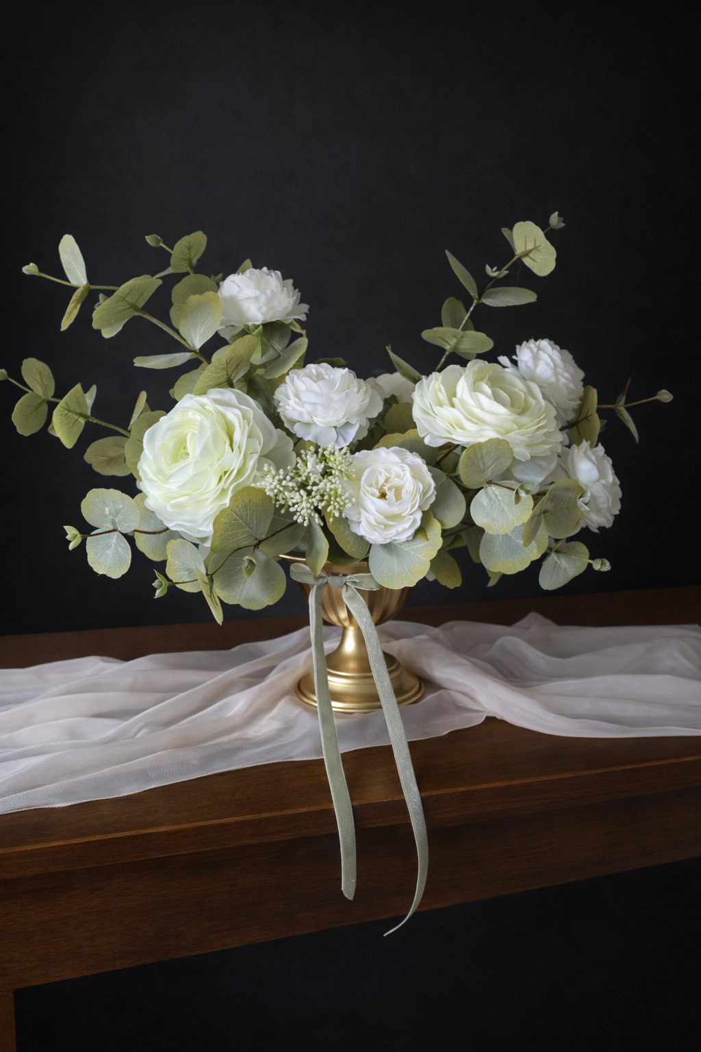 Contemporary white and green floral wedding centrepiece by Wild Willow Event Design Lisburn Northern Ireland.