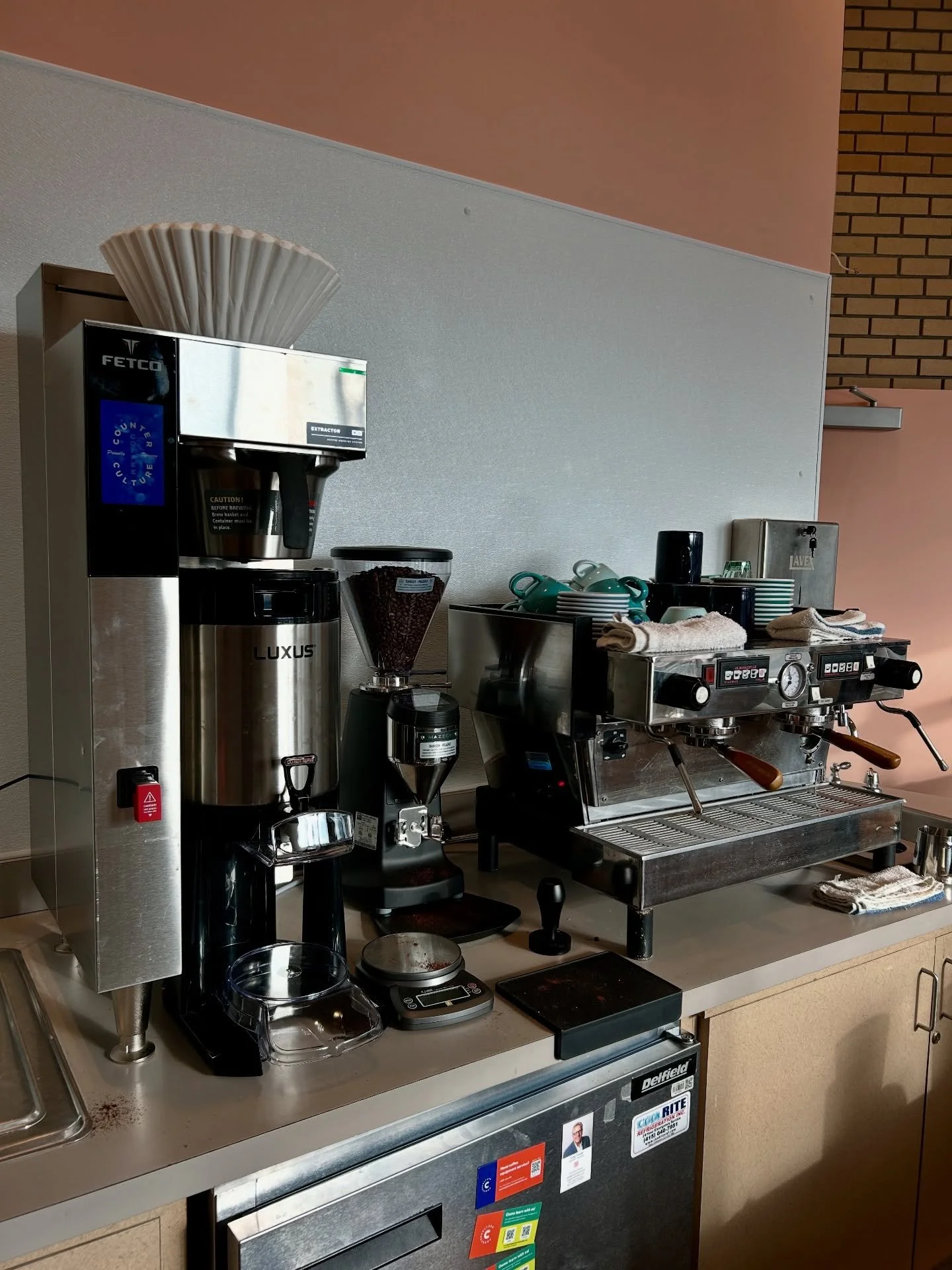 Our coffee making machinery is fully installed at the Caf&eacute; and looks gorgeous in the morning sun. We cannot wait until we are open and use this equipment to server you flavorful coffee made with @counterculturecoffee beans to get you through t