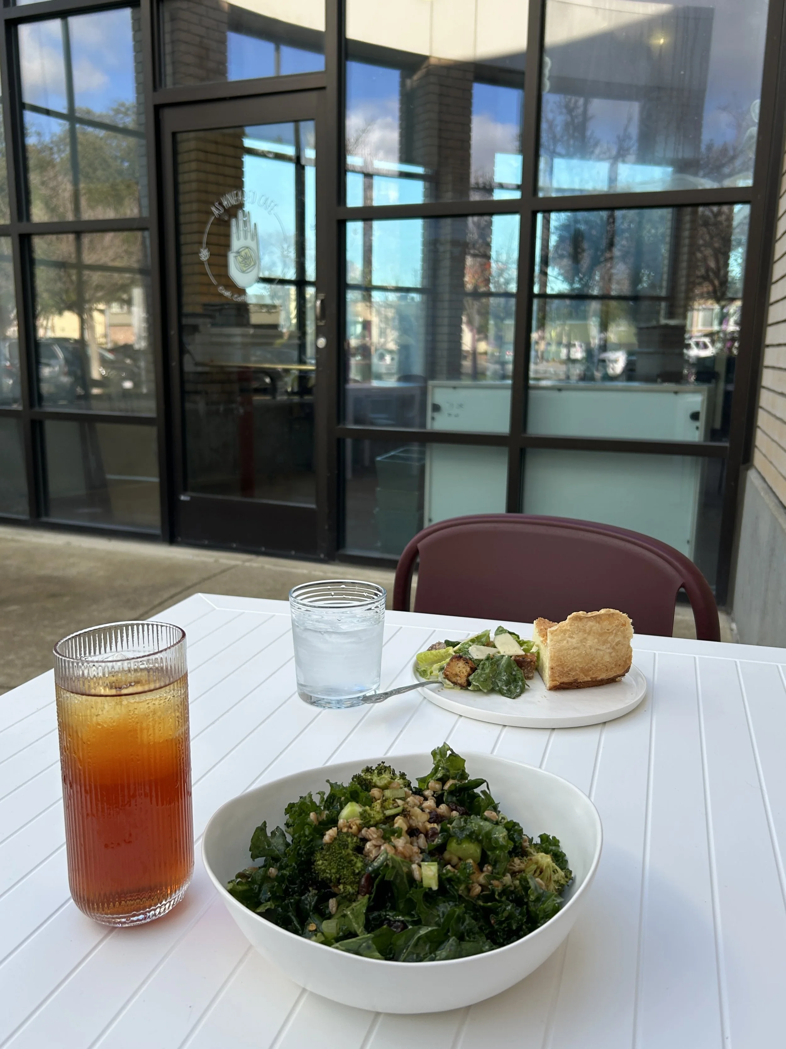 Outdoor seating salad and quiche