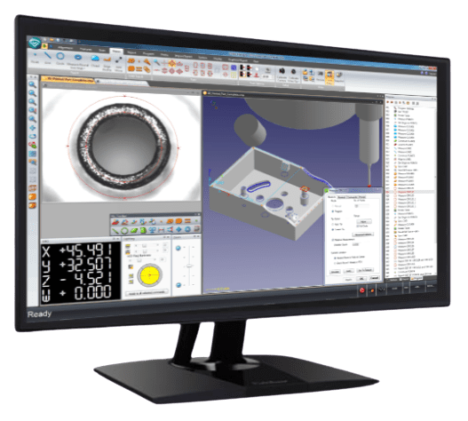 Computer monitor displaying 3D modeling and design software with various technical drawings and interface elements.