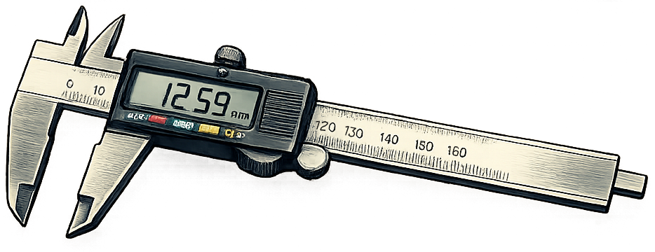 A digital caliper showing a measurement of 12.59 millimeters.