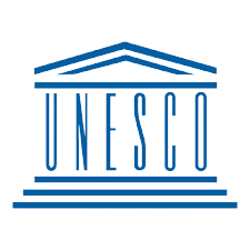 UNESCO logo featuring a stylized building with columns in blue.