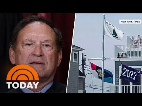 NBC News Today Show: Supreme Court Justice Alito and a row of flags on poles on the right side.