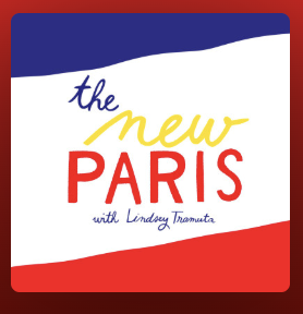 Logo for 'The New Paris with Lindsay Tramutta' featuring a stylized French flag background.