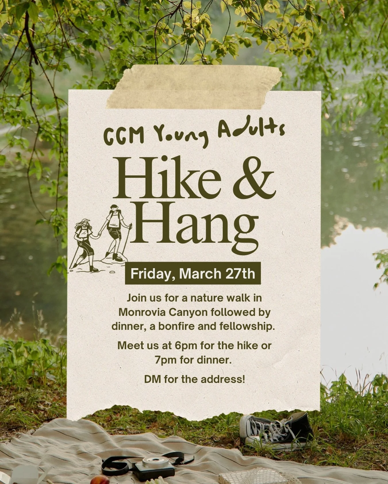 Join us for an easy hike, then stick around for dinner, a bonfire, and good company.

⭐️ Date: March 27th (This Friday)
⭐️ Time: 🥾6PM hike / 🍽 7PM dinner
⭐️ Bring a friend or just come as you are.

DM for the address!