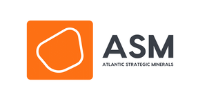 Logo of ASM Atlantic Strategic Minerals with an orange square and white rounded square outline, alongside the company name.