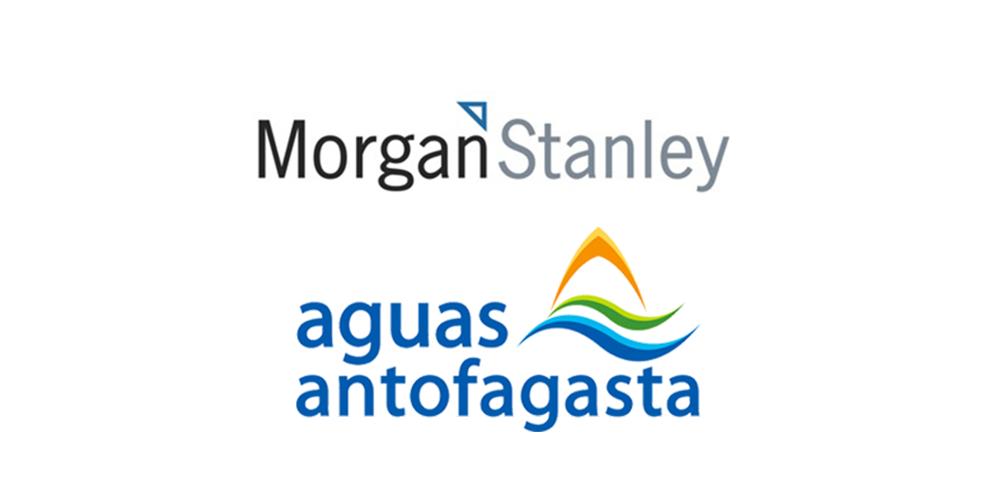 Logos of Morgan Stanley and Aguas Antofagasta, with Morgan Stanley at the top and Aguas Antofagasta below, featuring a stylized wave and mountain design.